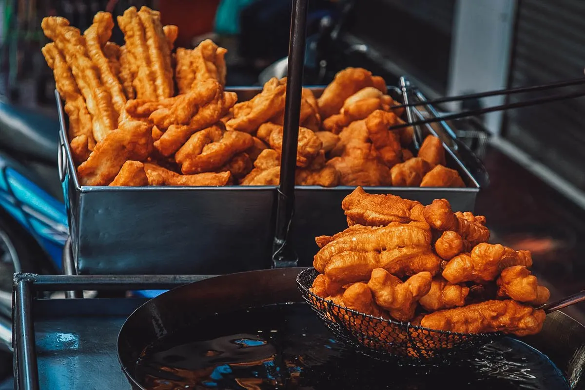 Freshly cooked youtiao donuts