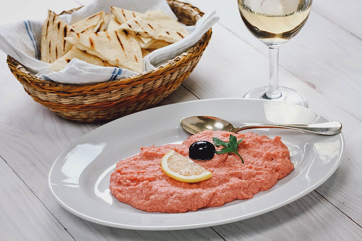 Taramasalata, a type of Greek dip made with salted and cured roe