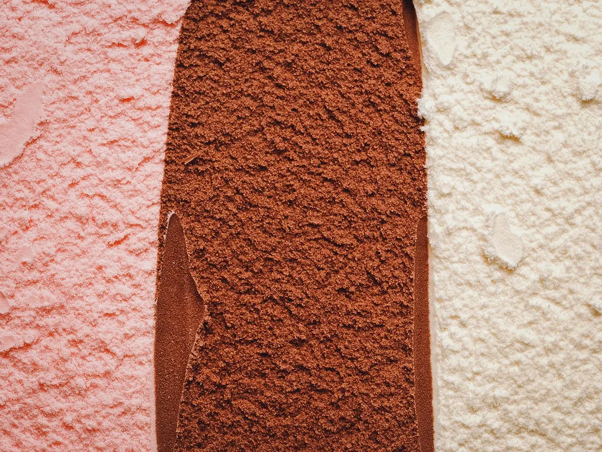 Ice Cream Flavors Neapolitan in a tub