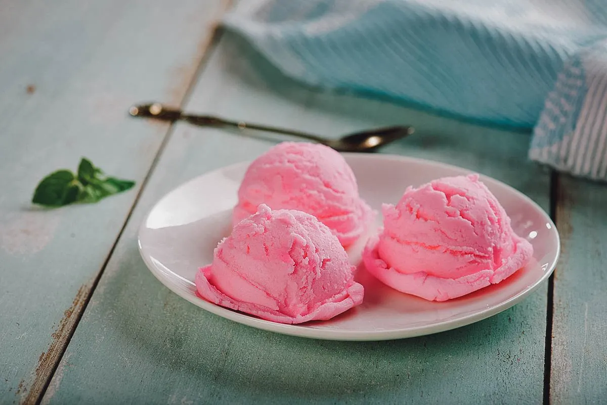 Pink ice cream made from teaberries