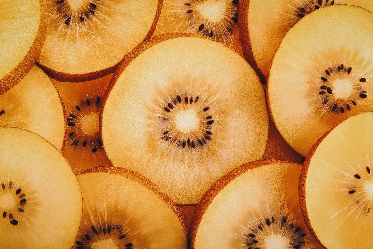 Slices of golden kiwi fruit in New Zealand