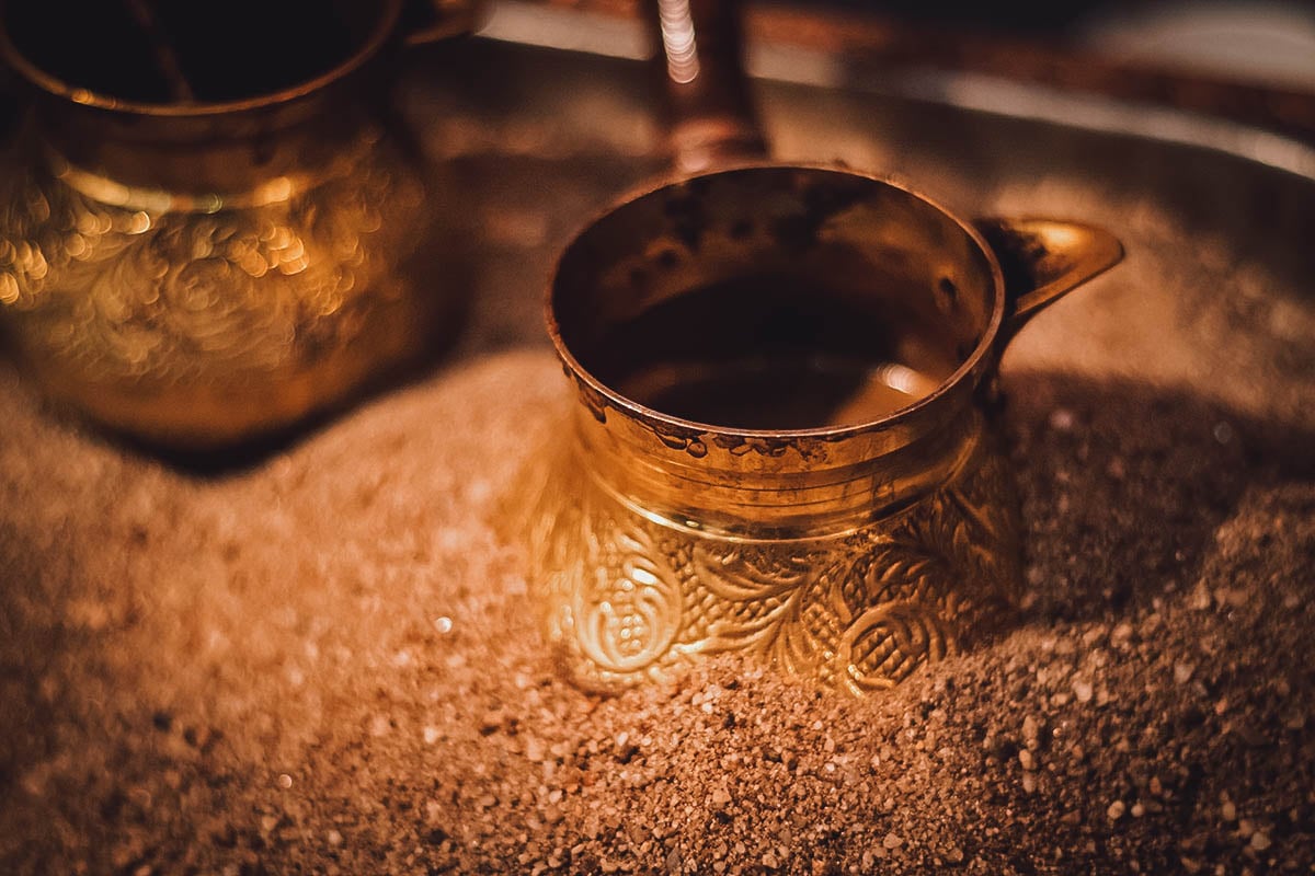 Turkish coffee being heated