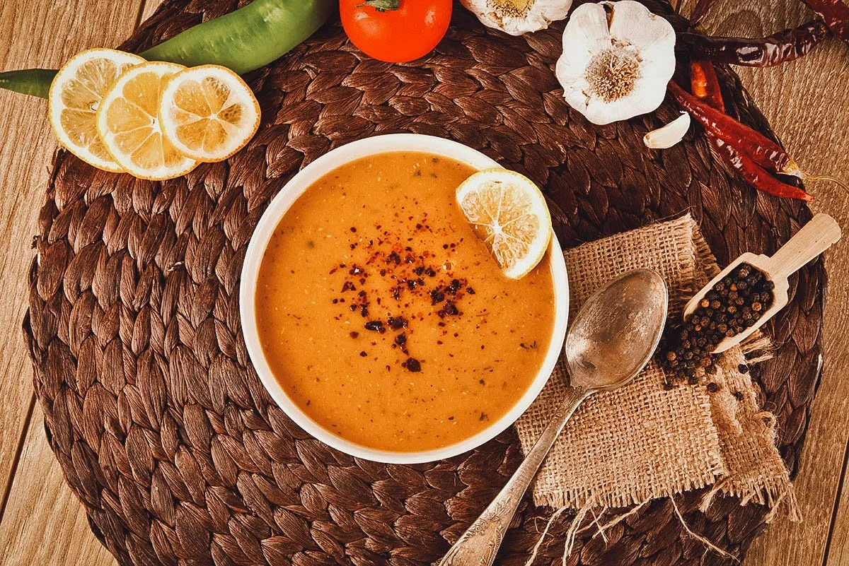 Turkish Food Ezogelin corbasi, a popular Turkish soup