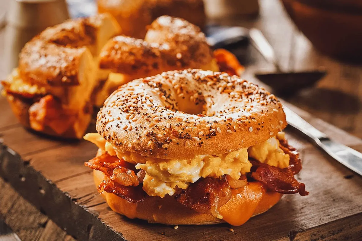 Breakfast bagel sandwiches