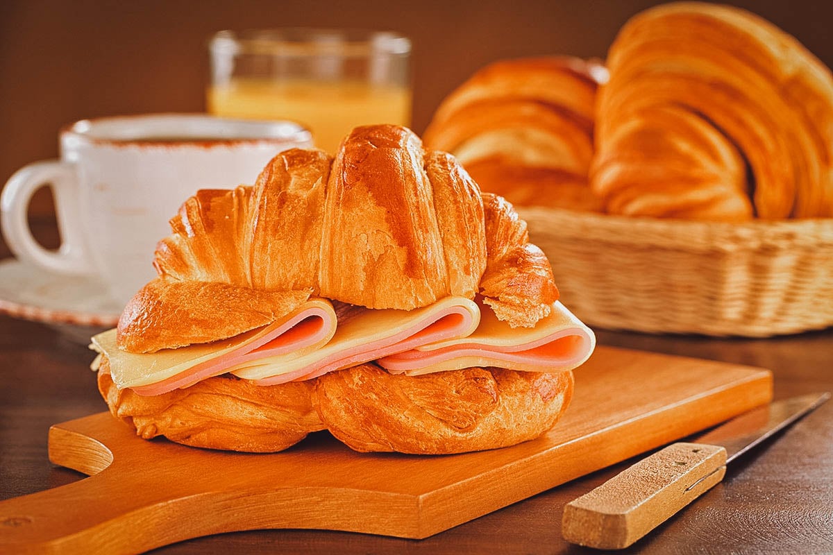 Croissant ham and cheese sandwich