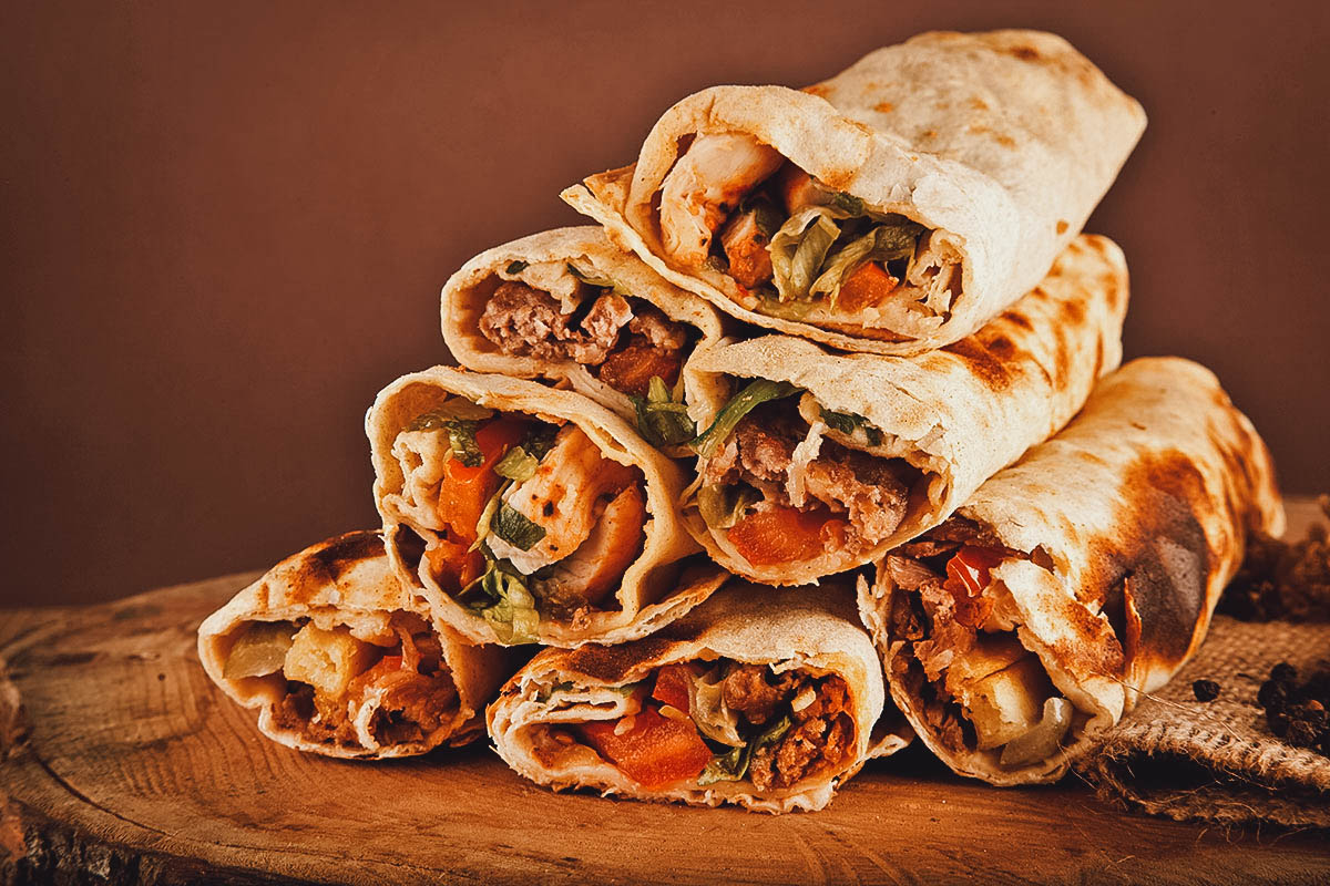 Stack of shawarma sandwiches