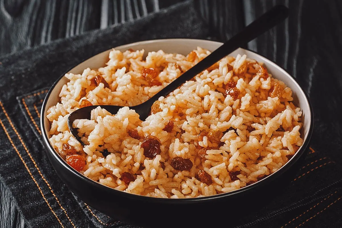 Colombian arroz con coco with raisins