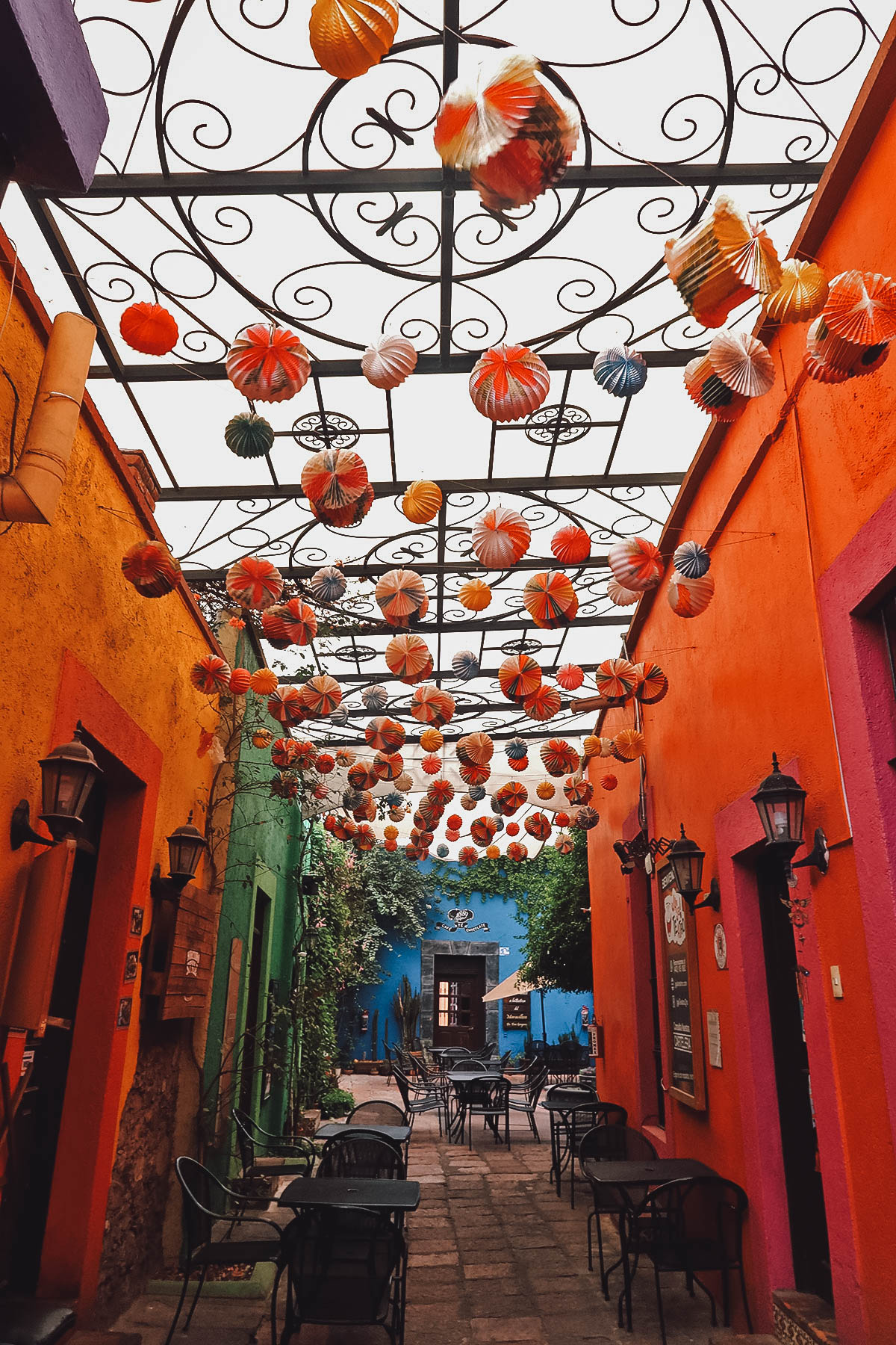 Hanging lanterns at El Pueblito de La Cruz in Queretaro