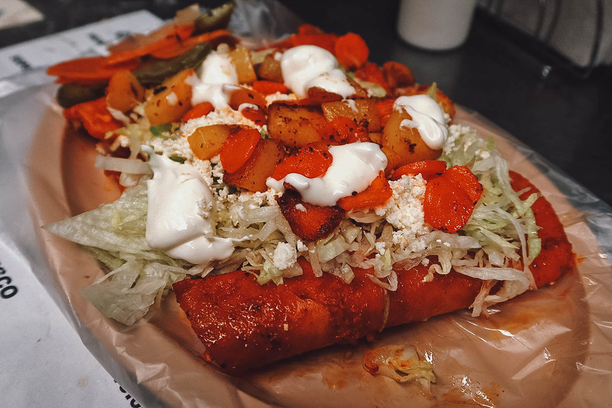 Enchiladas queretanas at Huaraches y Gorditas Conchita in Queretaro