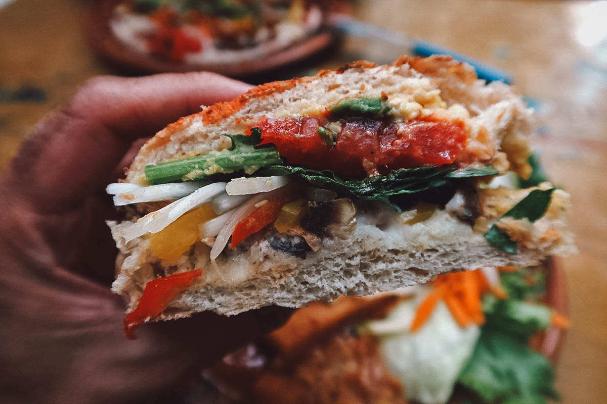 Close-up of Sandwich at La Biznaga Arte y Cafe in Queretaro