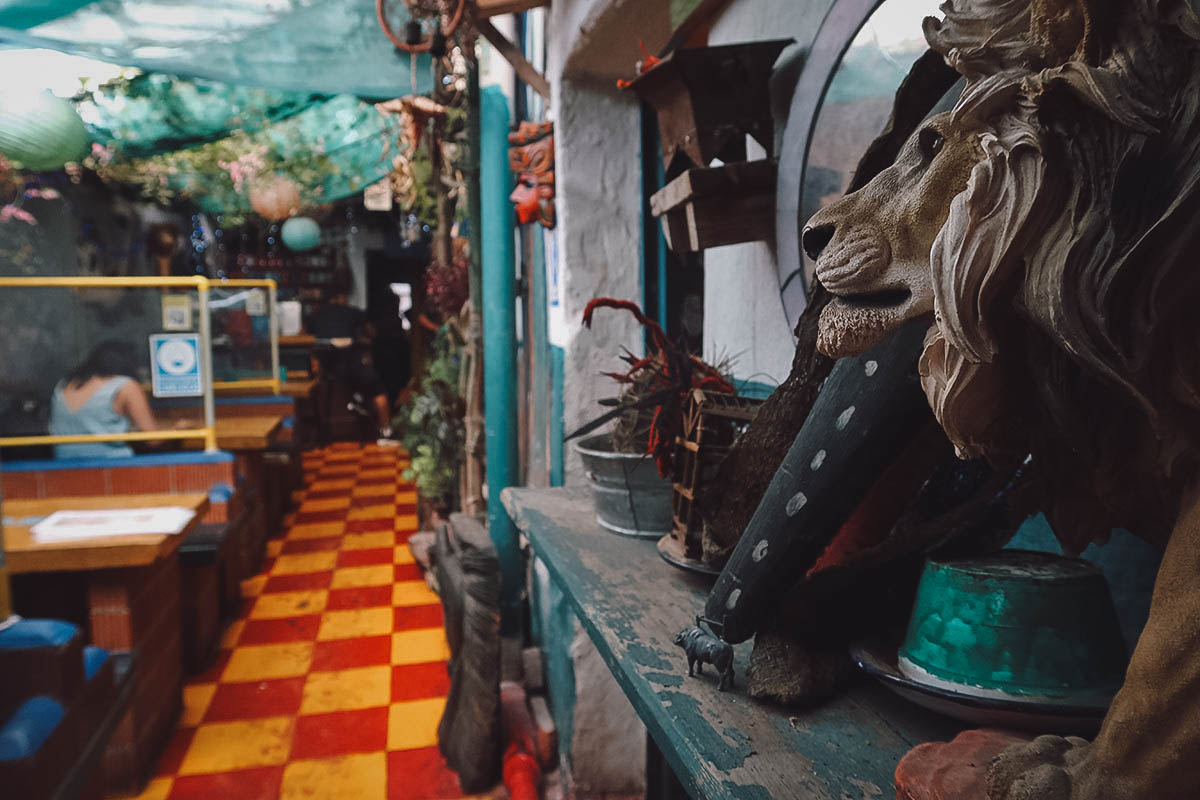 Indoor and outdoor seating at La Biznaga Arte y Cafe in Queretaro