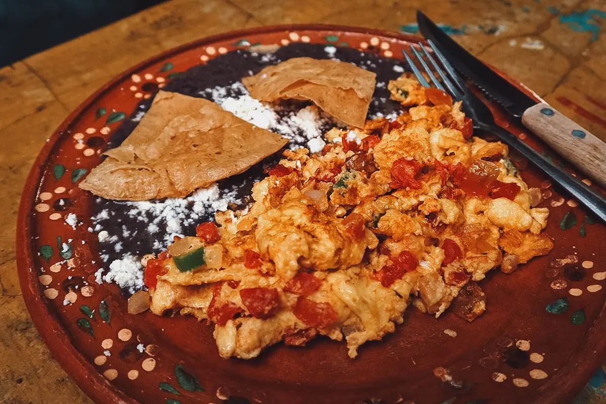 Huevos breakfast dish at La Biznaga Arte y Cafe in Queretaro
