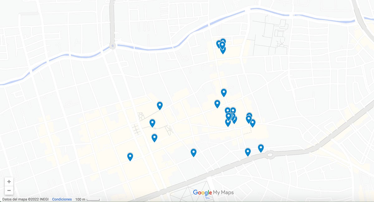 Queretaro map with pins of restaurants