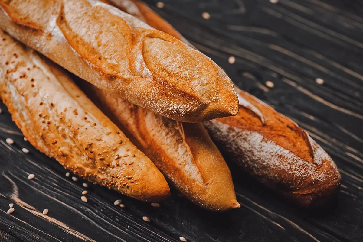 Types of Bread Loaves of baguette or French bread