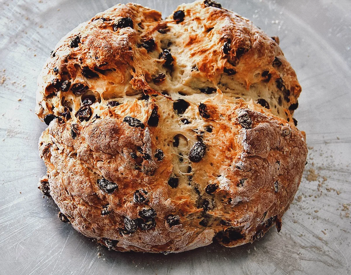 Traditional soda bread with raisins