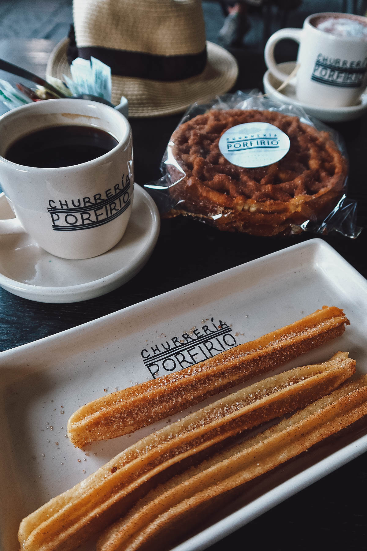 Churros, bunuelos, coffee, and hot chocolate at Churreria Porfirio