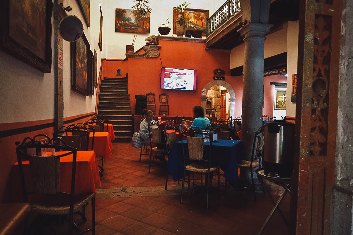 Indoor seating at La Casona de las Rosas