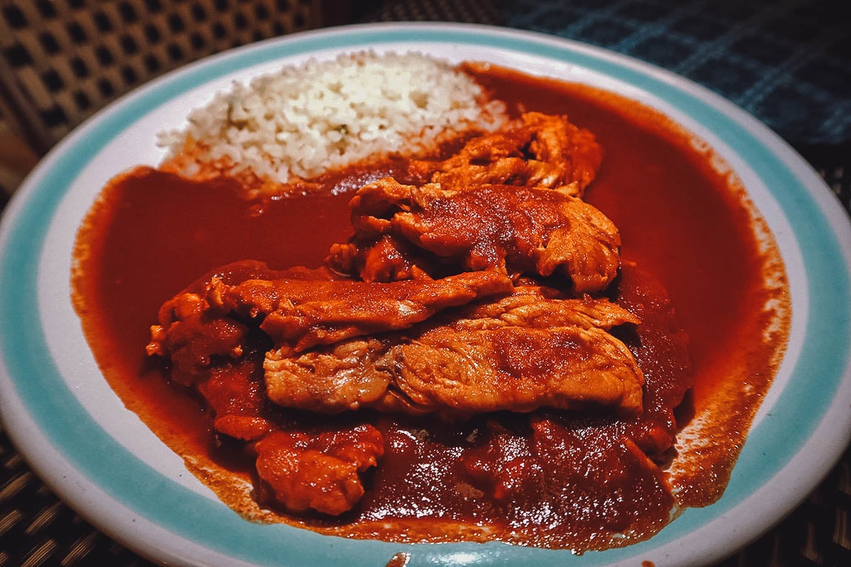 Xanducata de pollo at a restaurant in Morelia, Michoacan