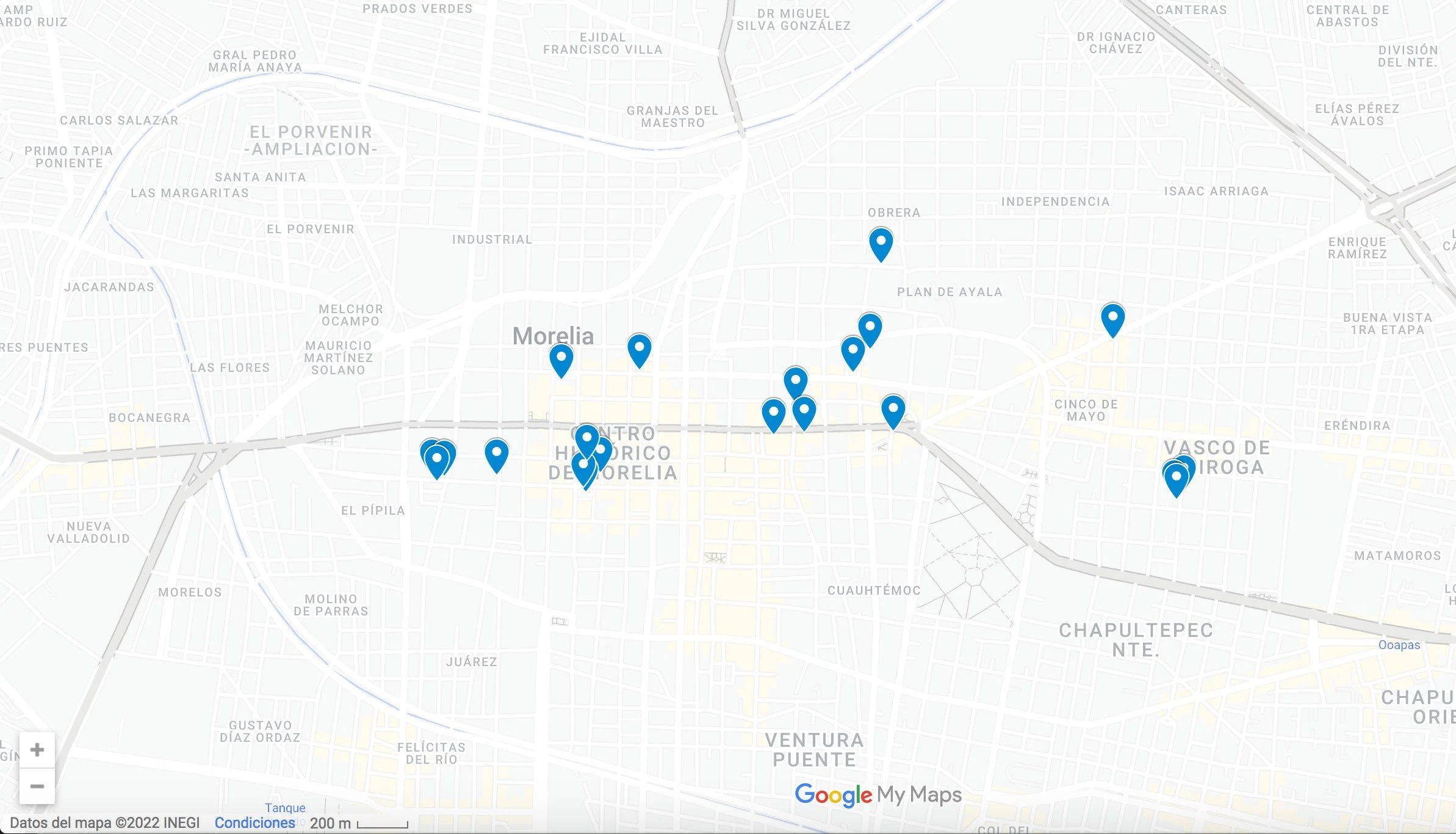 Map of the best restaurants in Morelia