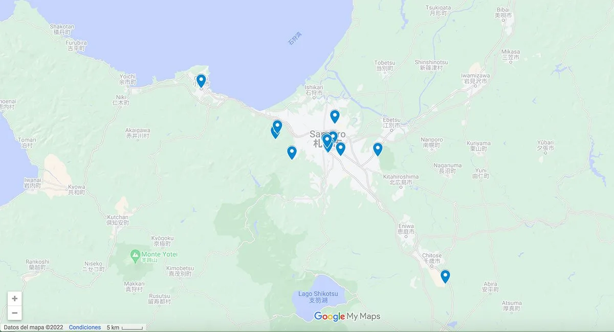 Points of interest in Sapporo Sapporo map with pins