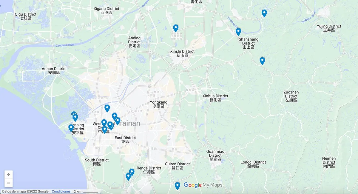 Tainan map with pins