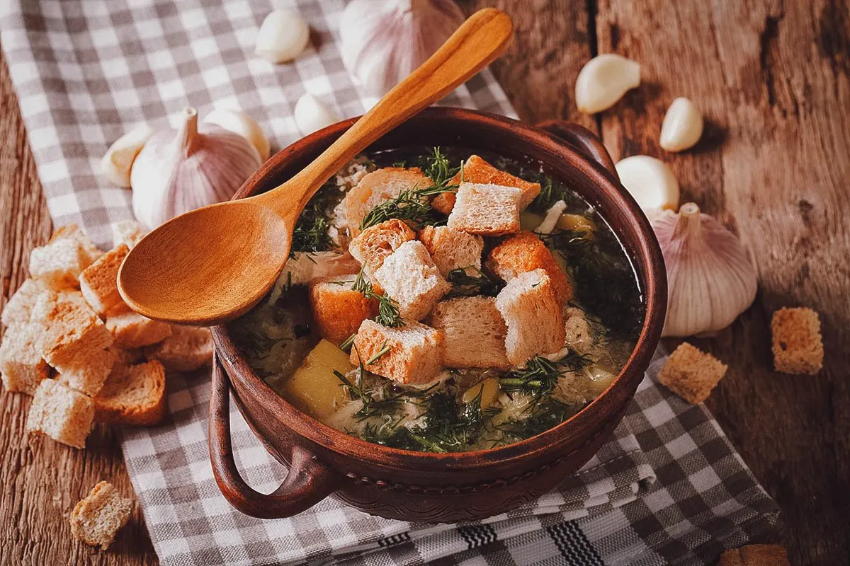 Czech Food Cesnecka or Czech garlic soup