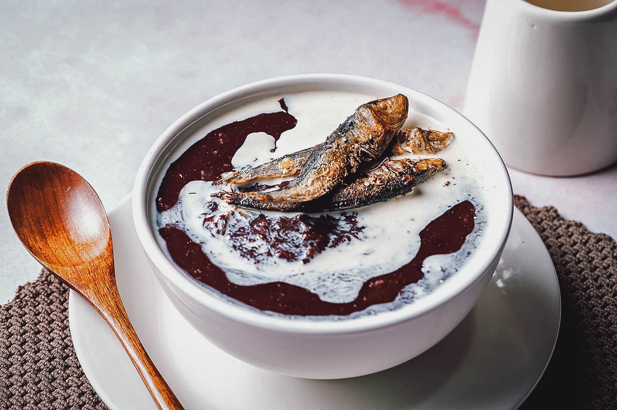 Filipino champorado with tuyo