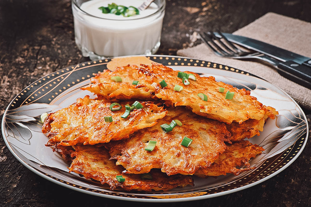 Plate of kartoffelpuffer or German potato pancake