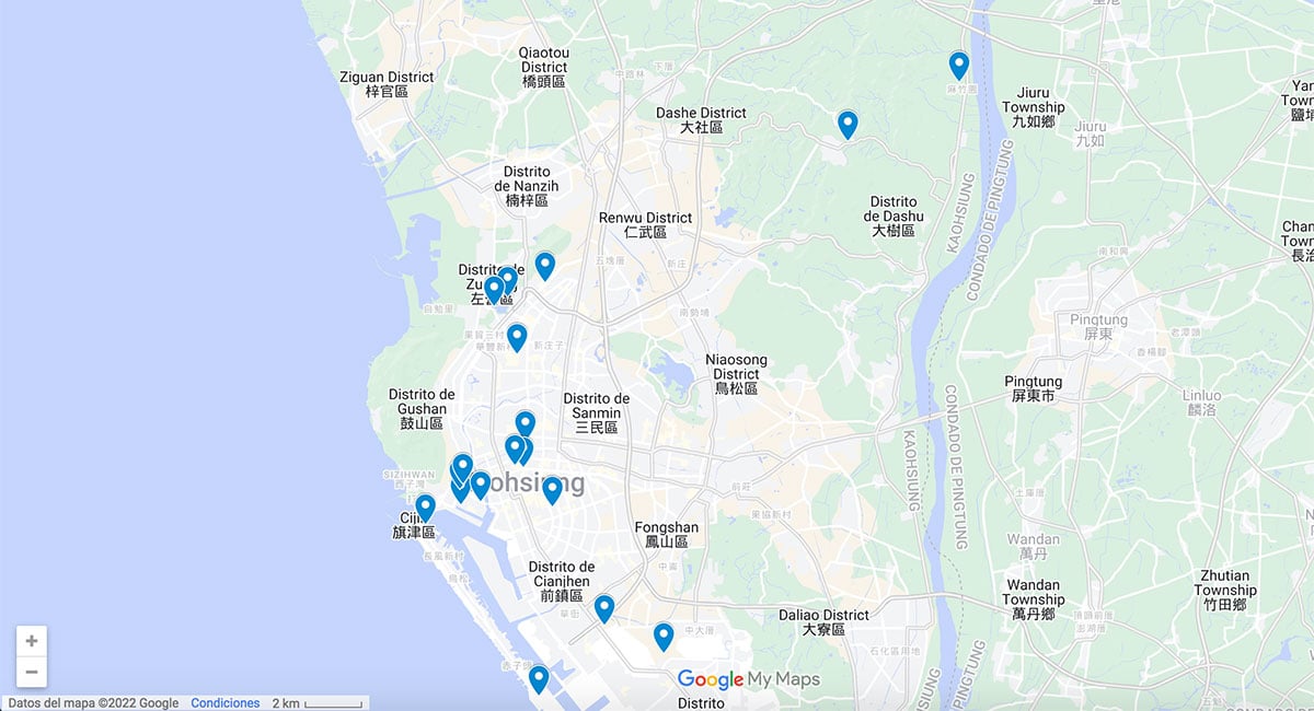 Kaohsiung map with pins