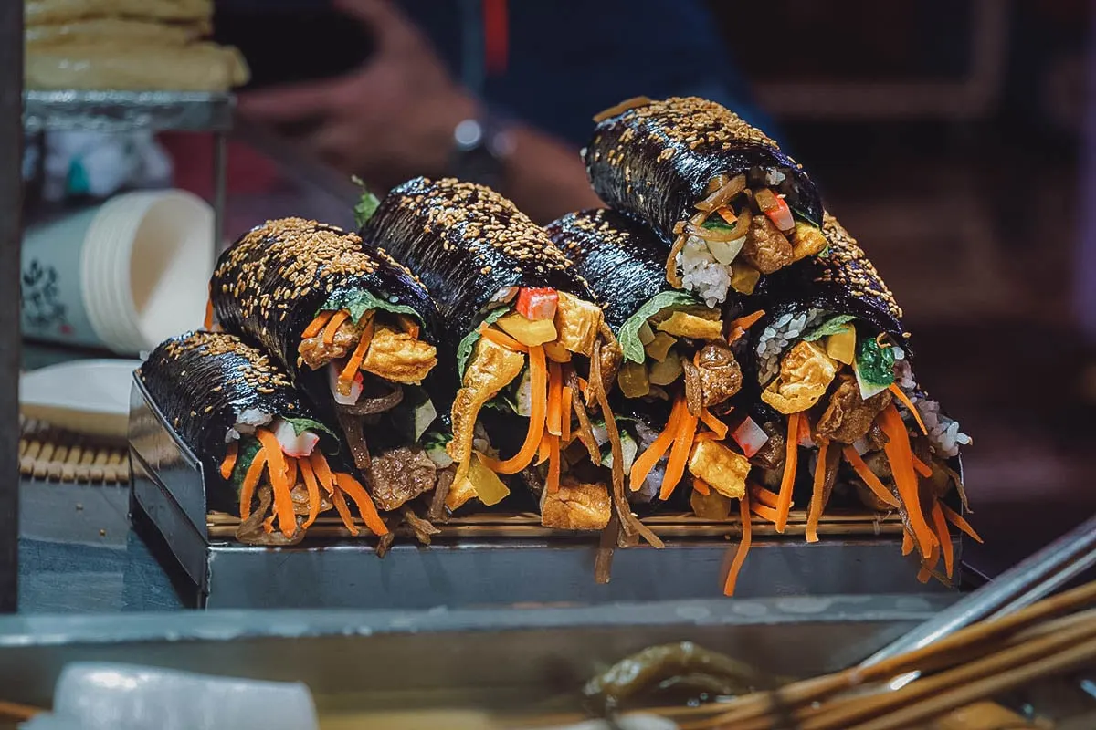 Korean Street Food Kimbap or Korean sushi rolls
