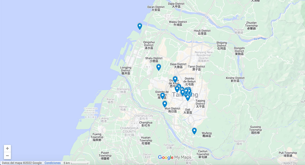 Taichung map with pins