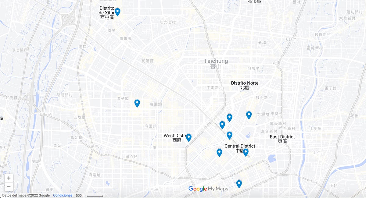 Taichung map with pins