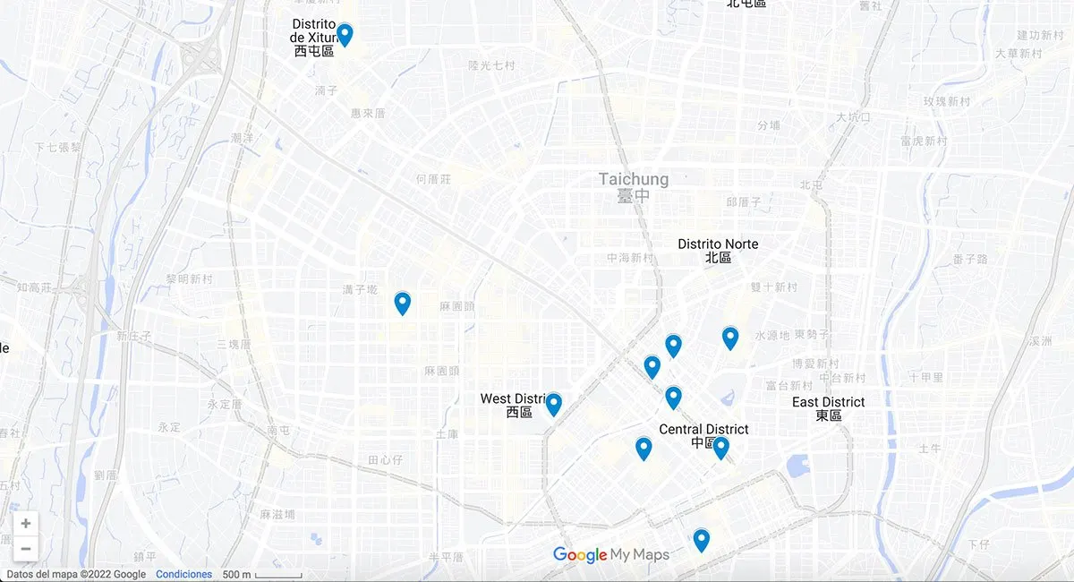 Taichung map with pins