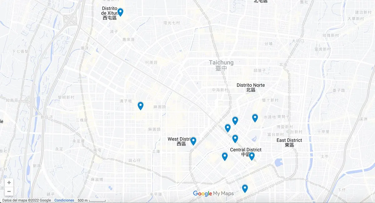 Taichung Restaurants Taichung map with pins