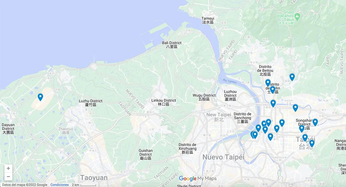 Points of interest in Taipei Taipei map with pins