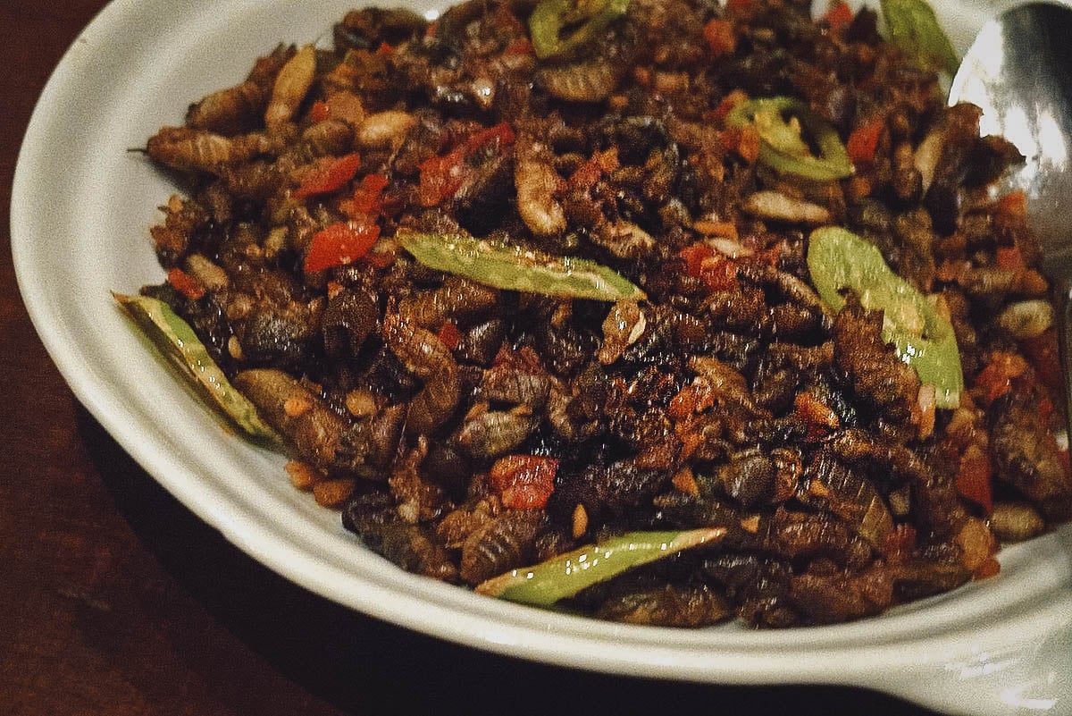 Filipino crickets cooked adobo-style