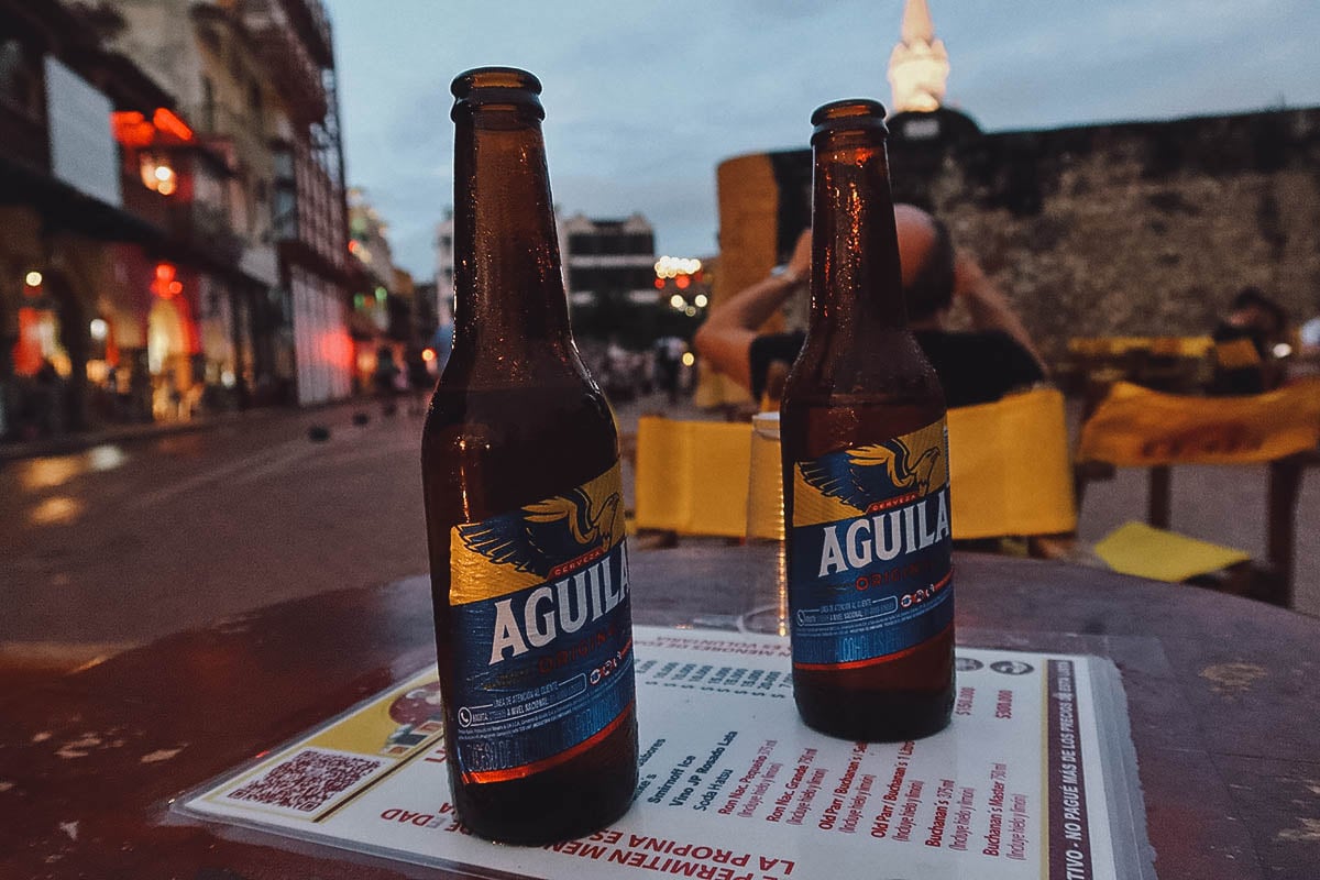 Aguila beers at Donde Fidel Salsa Bar in Cartagena, Colombia