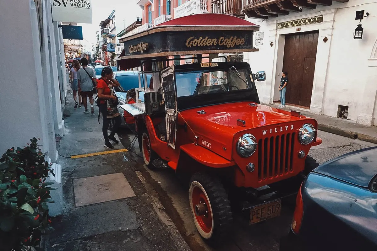 Golden Coffee jeep in Cartagena, Colombia