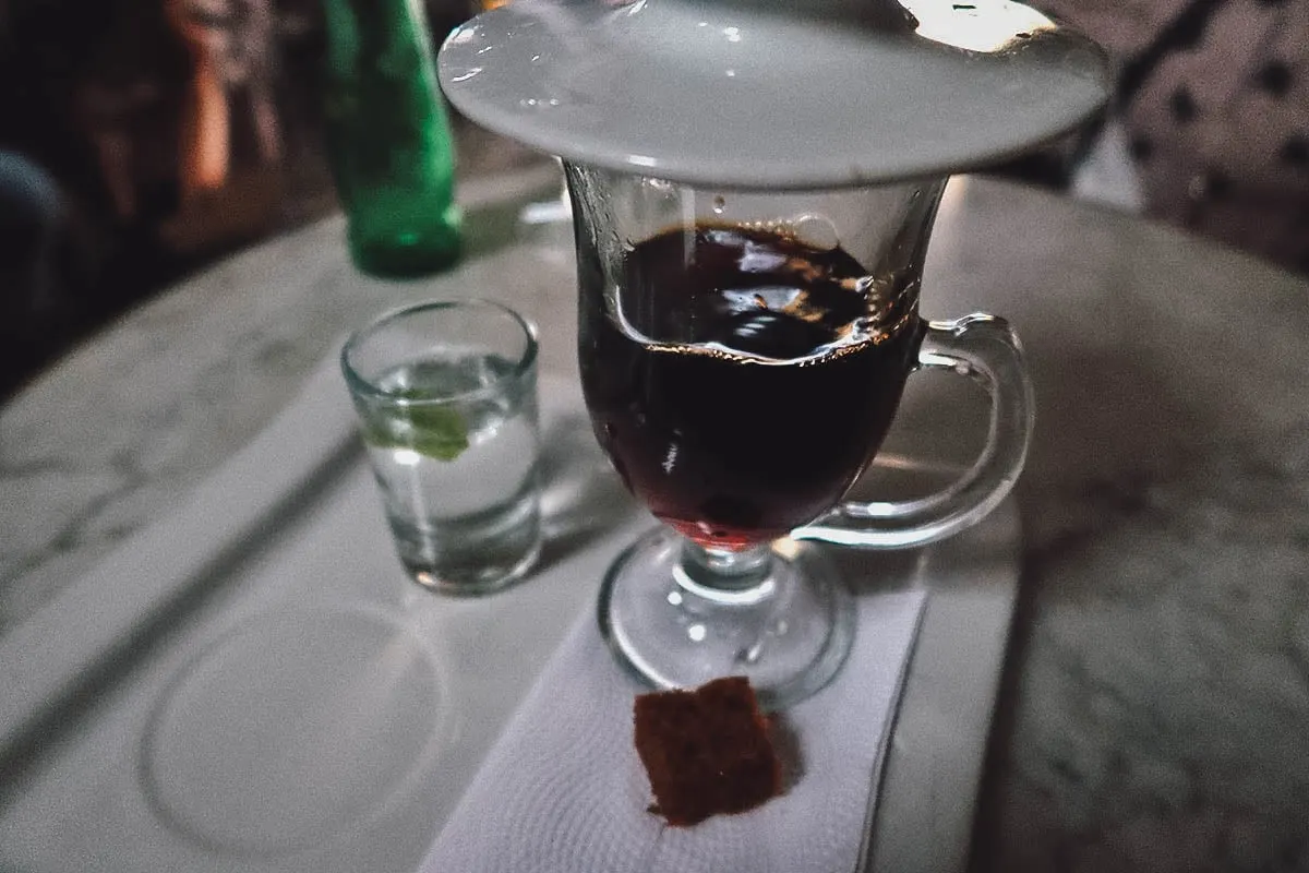 Drip Colombian coffee at Mila Pasteleria restaurant in Cartagena