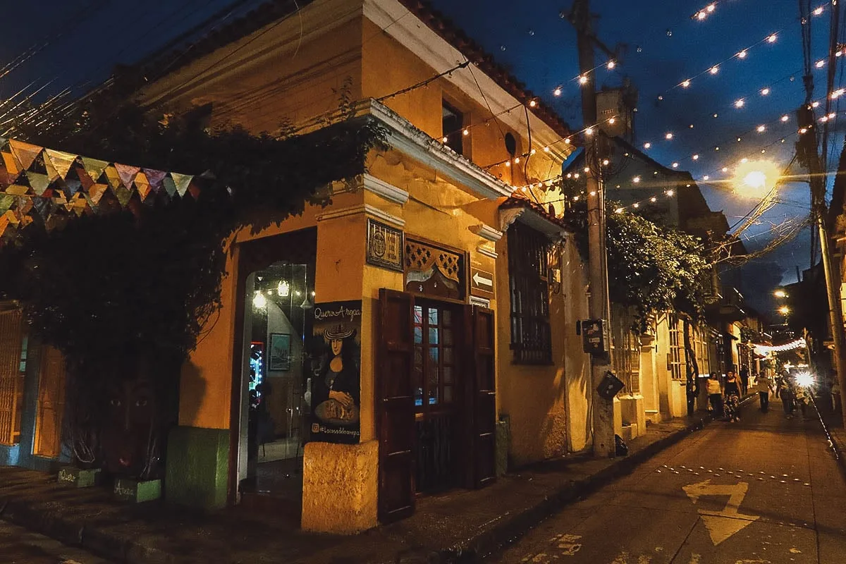 Quero Arepa restaurant exterior in Cartagena, Colombia