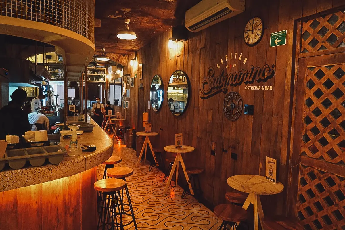 Capitan Submarino restaurant interior in Cartagena, Colombia