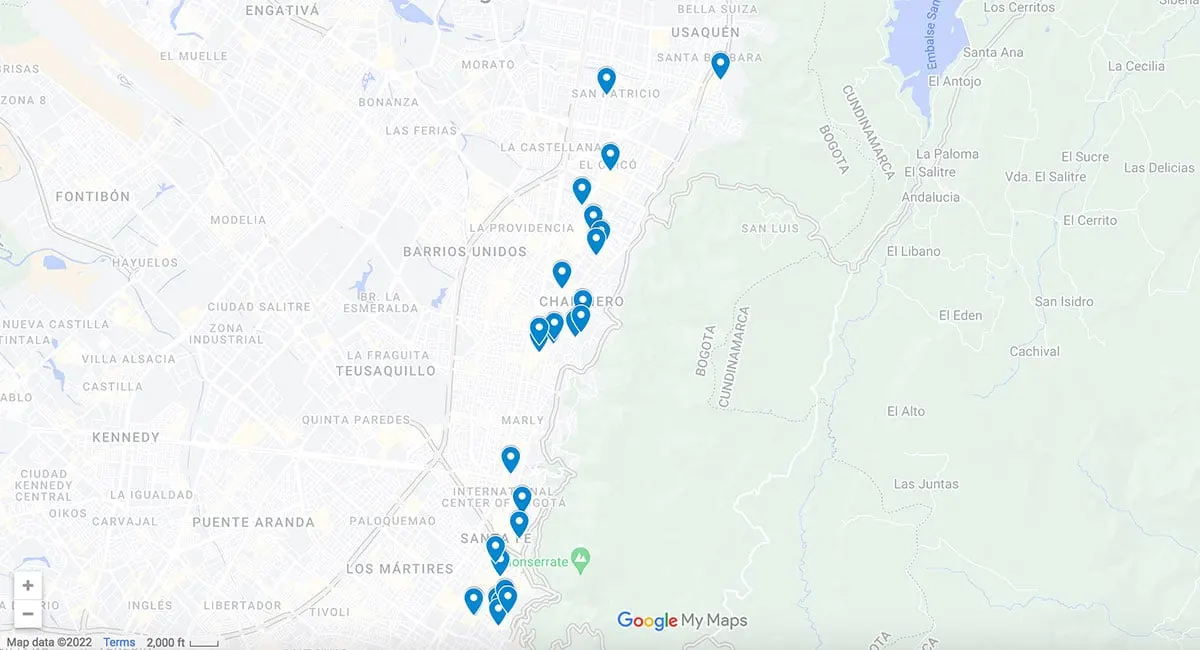 Bogota restaurants map