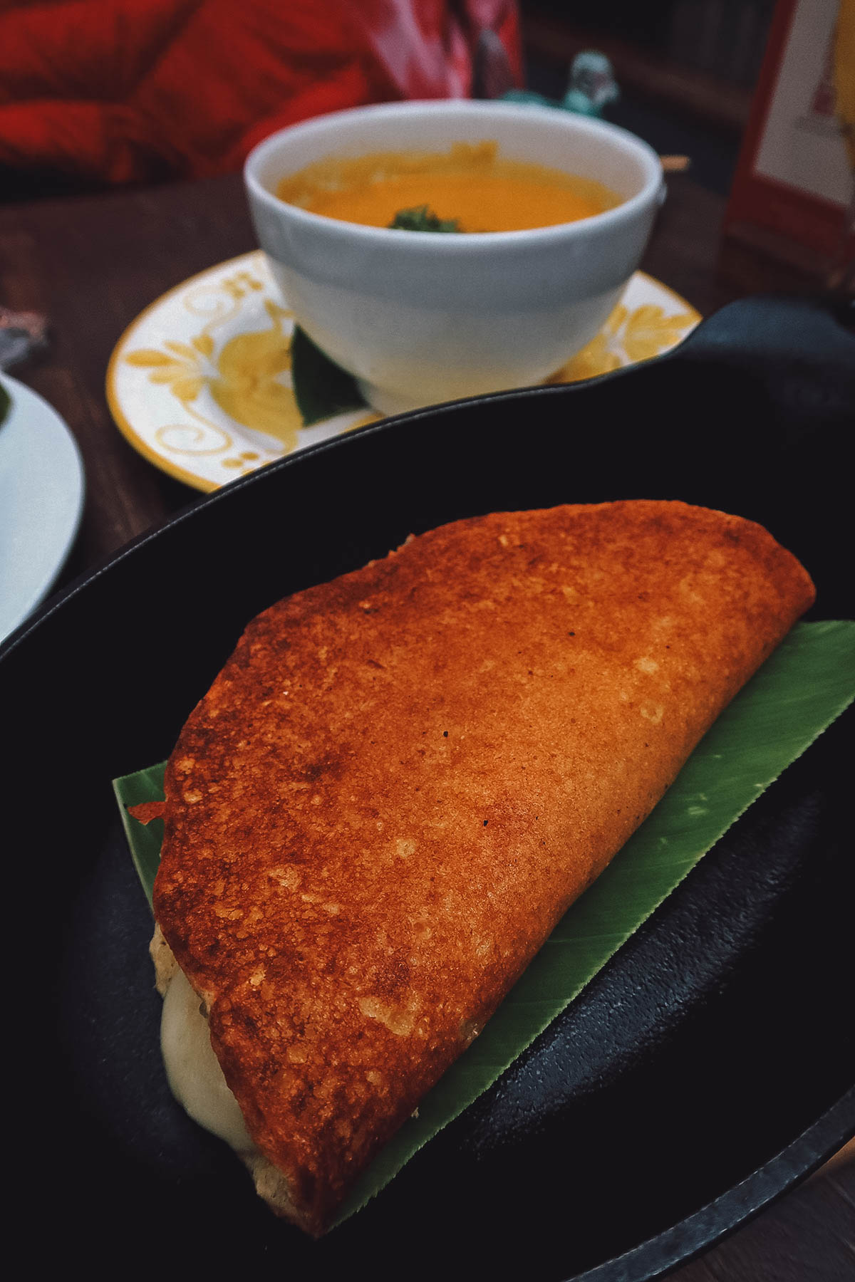 Arepa and soup at Abasto in Bogota