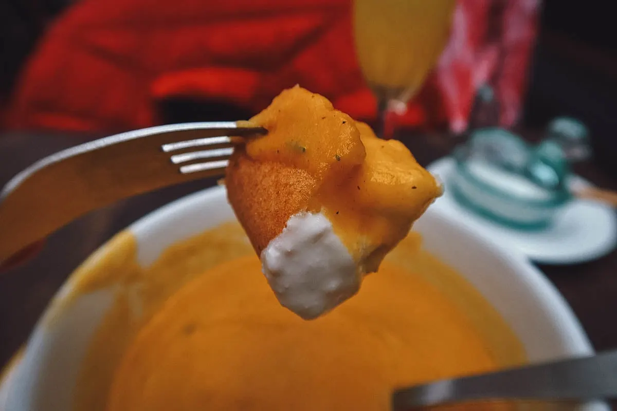 Arepa and soup at Abasto in Bogota