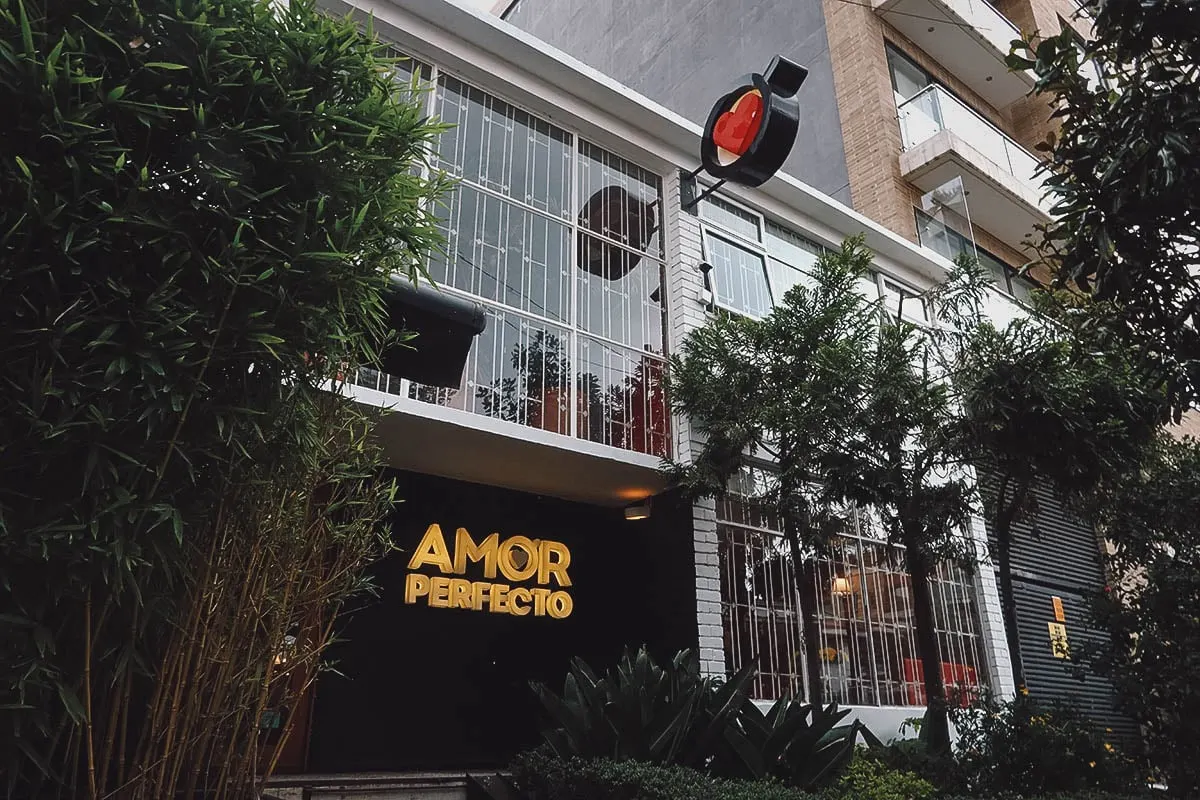 Amor Perfecto cafe exterior in Bogota, Collombia