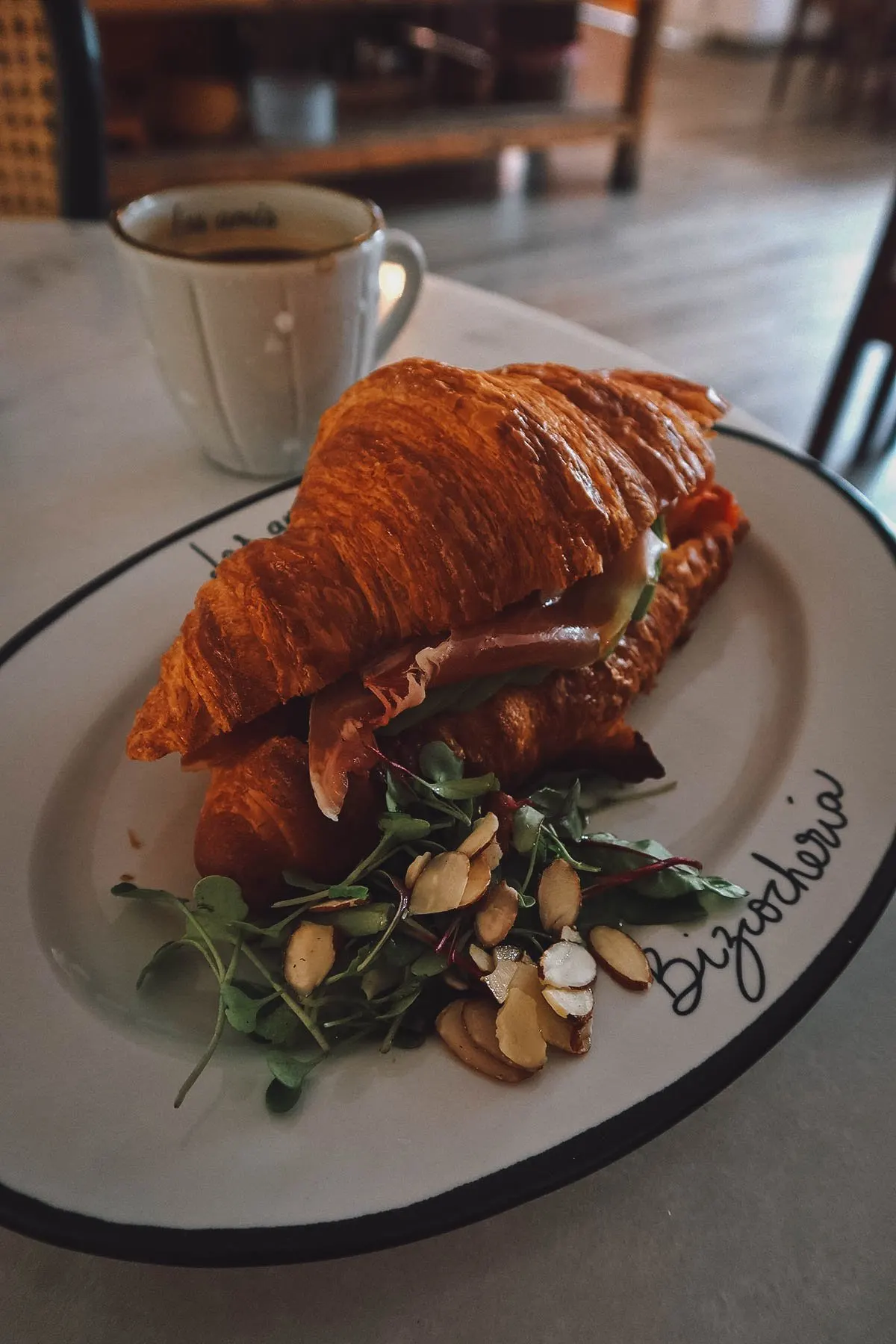 Croissant sandwich at Les Amis Bizcocheria in Bogota