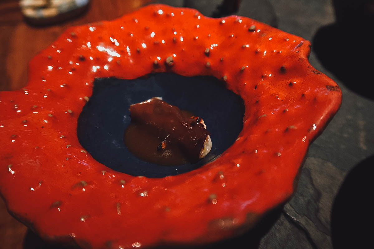 Close-up of appetizer at Restaurante Leo in Bogota