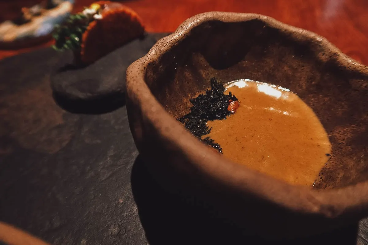 Close-up of appetizer at Restaurante Leo in Bogota