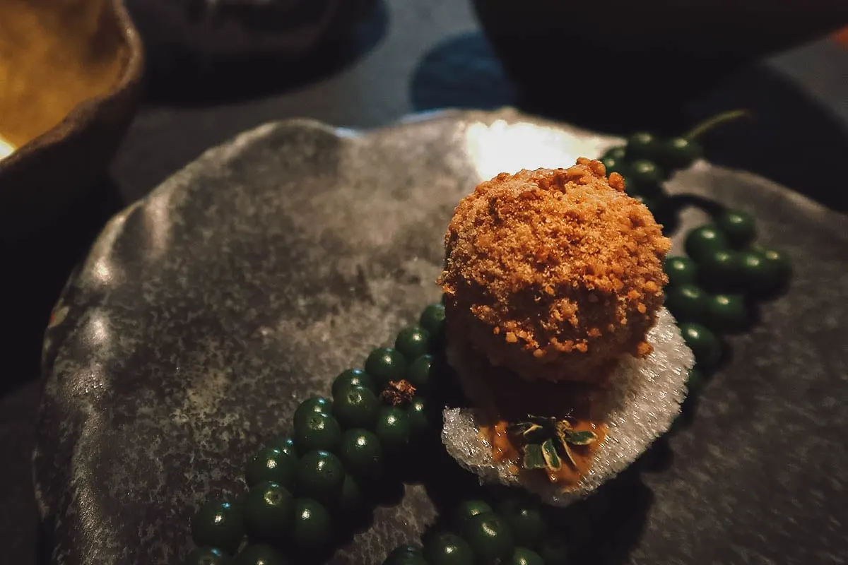 Close-up of appetizer at Restaurante Leo in Bogota