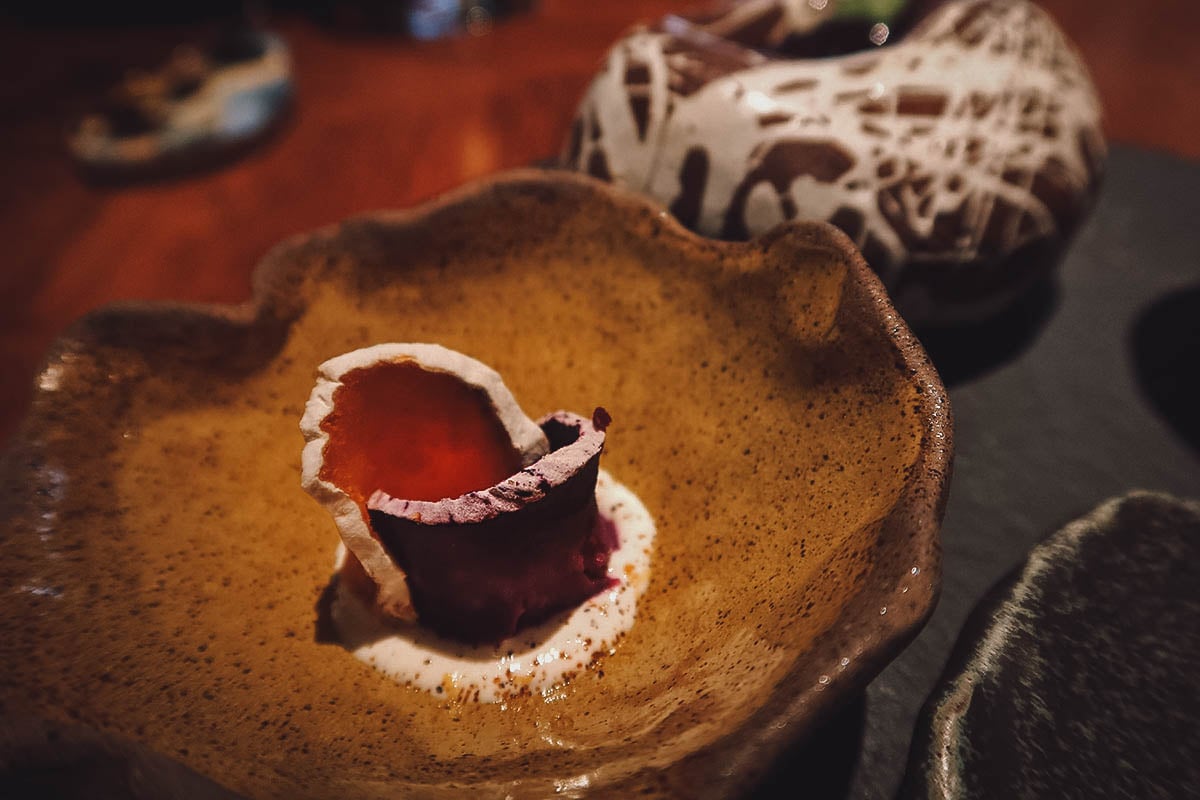 Close-up of appetizer at Restaurante Leo in Bogota